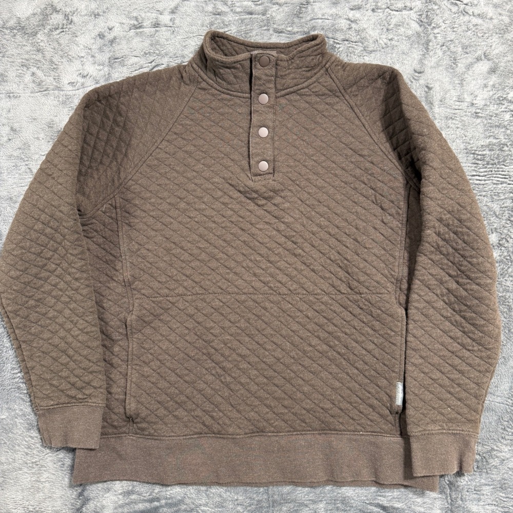 Eddie Bauer Quilted Pullover Mens M Brown Snap Mock Neck EM32LK917